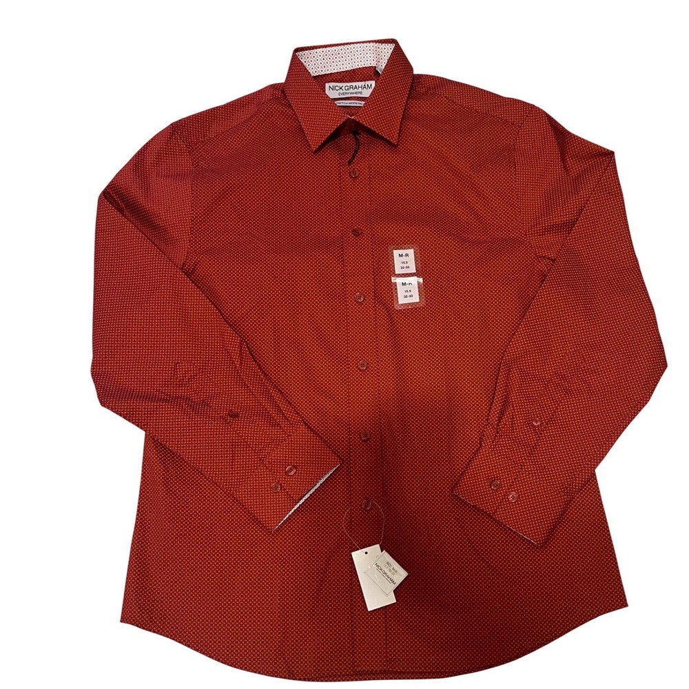 Nick Graham Dress Shirt Mens M Red New‎ Stretch Modern Fit 20x28.5